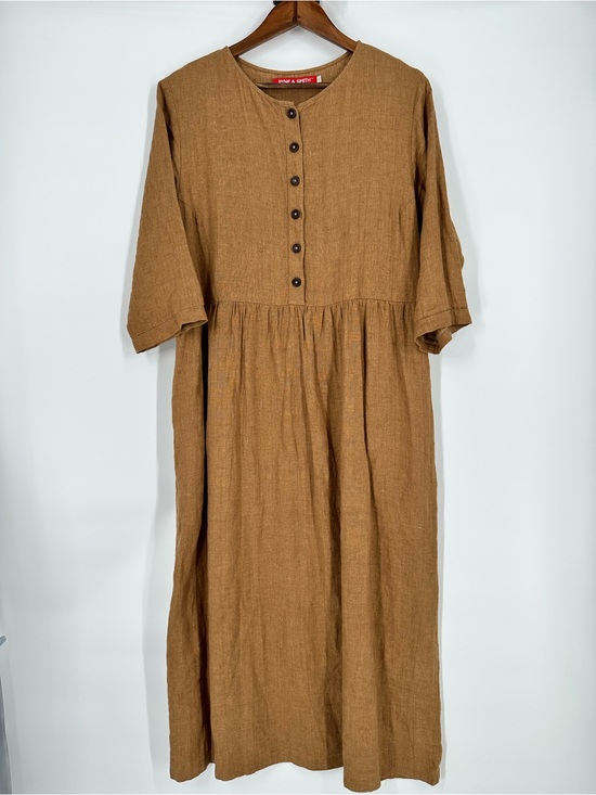 Pyne & Smith Dresses & Skirts - PYNE & SMITH European Flax Linen No.14 Full Length Pocket Dress Caramel Size L